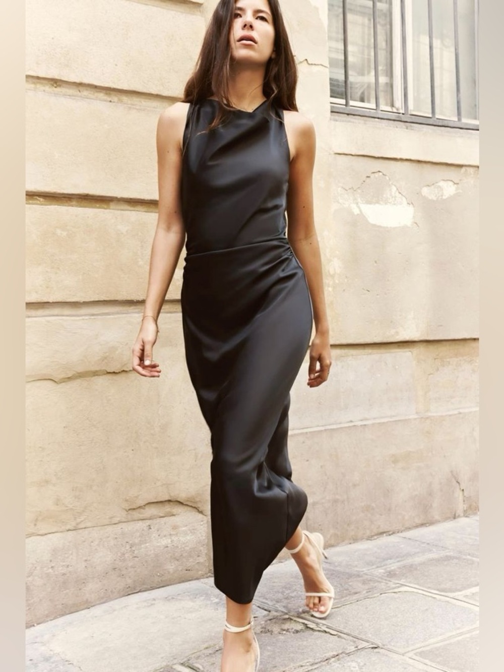 Zara Black Satin Sleeveless Maxi Dress | Beautiful special occasion satin dress